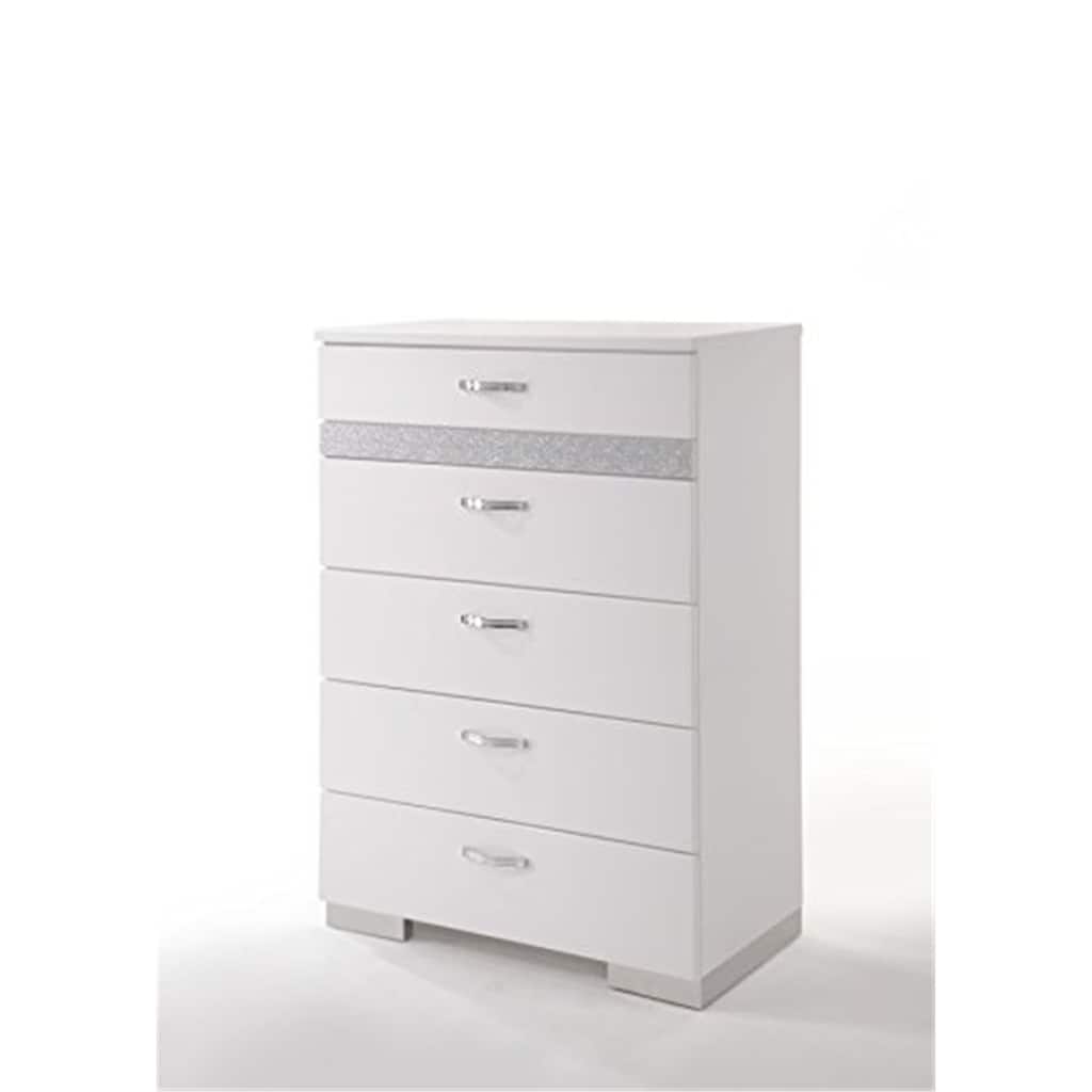 Boho Chest of Drawers - 6 Drawer Storage Cabinet with Jewelry Organizer - High Gloss White Finish