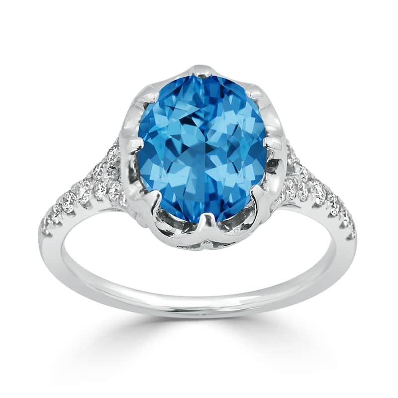Auriya 3 1/5ct Oval Blue Topaz and Diamond Ring 3/4ctw 18K Gold
