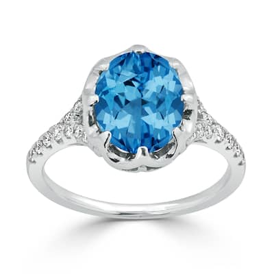 Auriya 3 1/5ct Oval Blue Topaz and Diamond Ring 3/4ctw 18K Gold