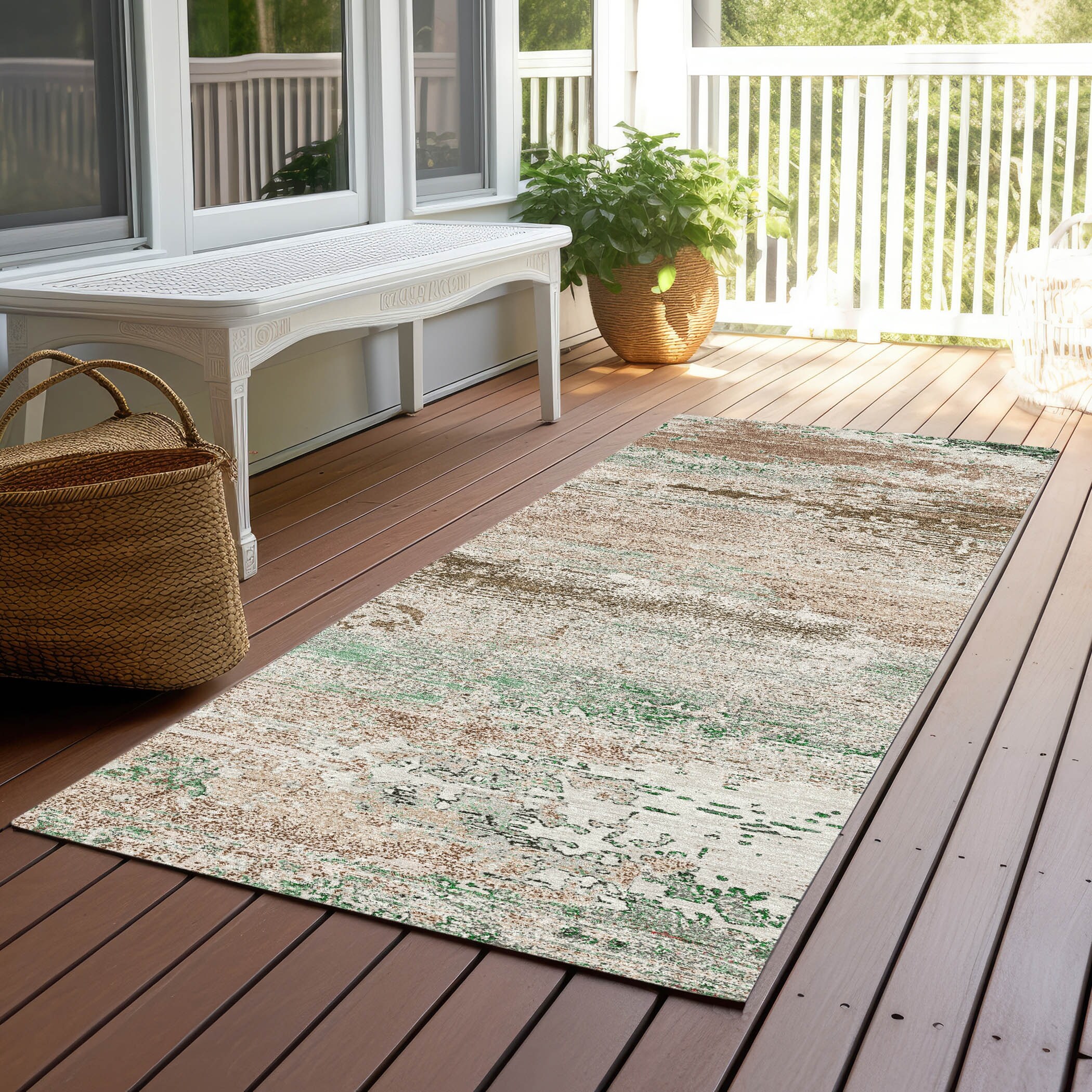 Machine Washable Indoor/ Outdoor Abstract Solid Chantille Rug