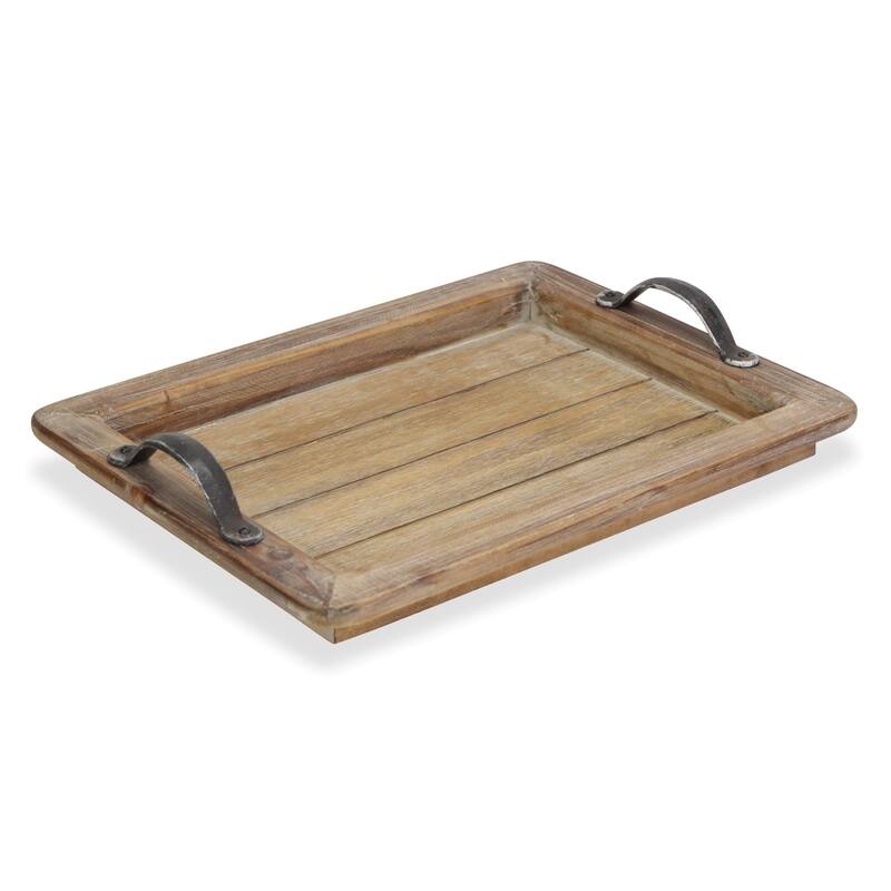Wooden Paneled Tray with Metal Handles - 24 W x 17 D x 8 H