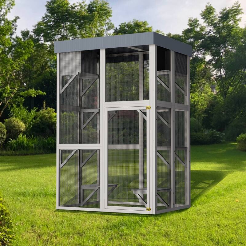 Large Outdoor Cat Catio Enclosure, Cat House with Waterproof Roof, Cage Playpen with 6 Jumping Platforms & 2 Napping Houses