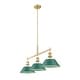 preview thumbnail 2 of 2, Yep by Golden Lighting Orwell 3-light Island Light in Brushed Champagne Brass and Pine Green shade - 3 Light Linear Pendant