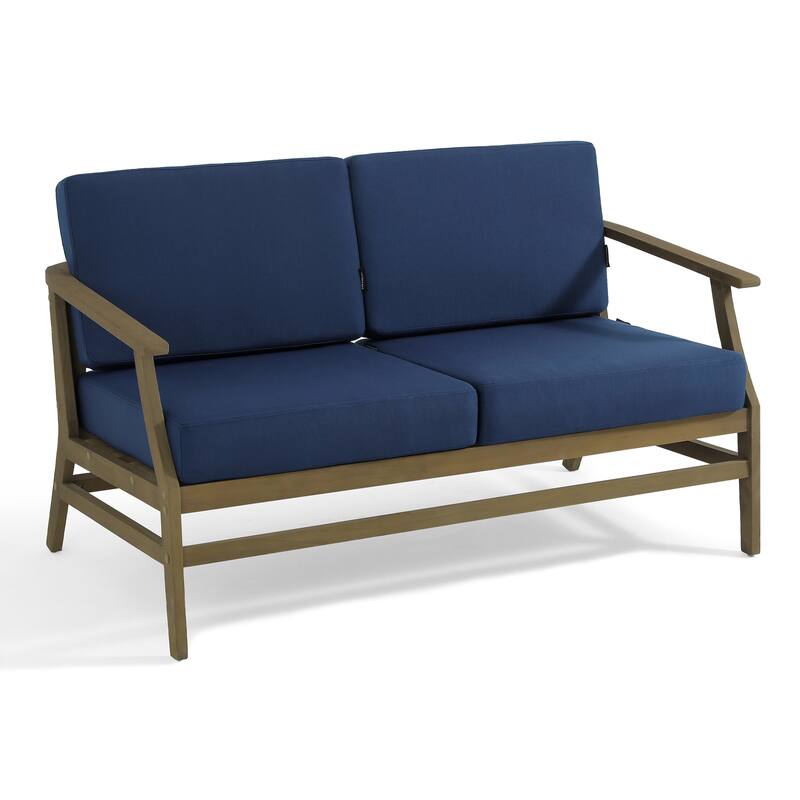 Teak Outdoor Patio Club Chairs Loveseat with Cushions