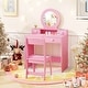preview thumbnail 12 of 17, Kids Vanity Set with Mirror Princess Makeup Dressing Desk and Chair Set with Mirror-White