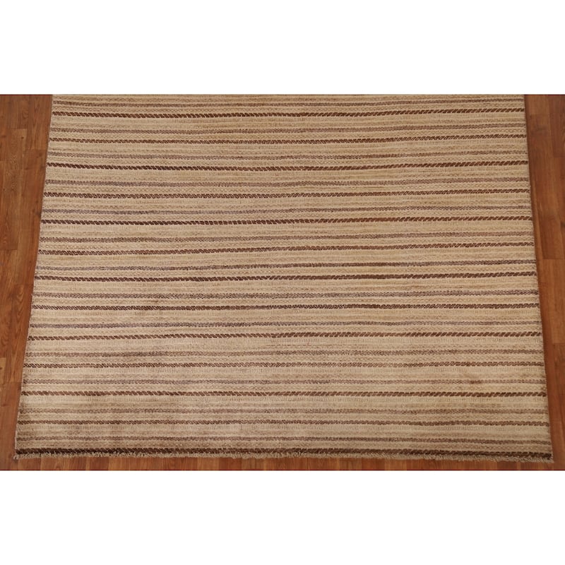 Striped Gabbeh Kashkoli Modern Wool Area Rug Hand-knotted Carpet - 6'7" x 10'0"