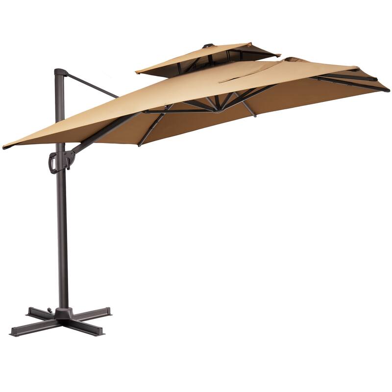 Outdoor 9x11FT Patio Umbrella Cantilever Offset with Dual Top
