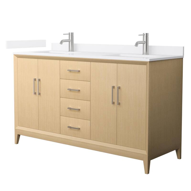 Wyndham Collection WCH7575-60D-QTZ-UNSMXX Janna 60" Free Standing - White Oak / White Quartz Top / Brushed Nickel