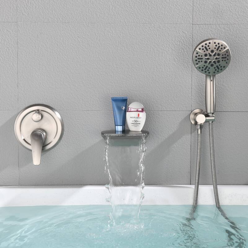 Wall Mounted Tub Faucet With Handheld Shower Waterfall Bathtub Faucet With Hand Shower Tub Filler With Pressure Balance Valve