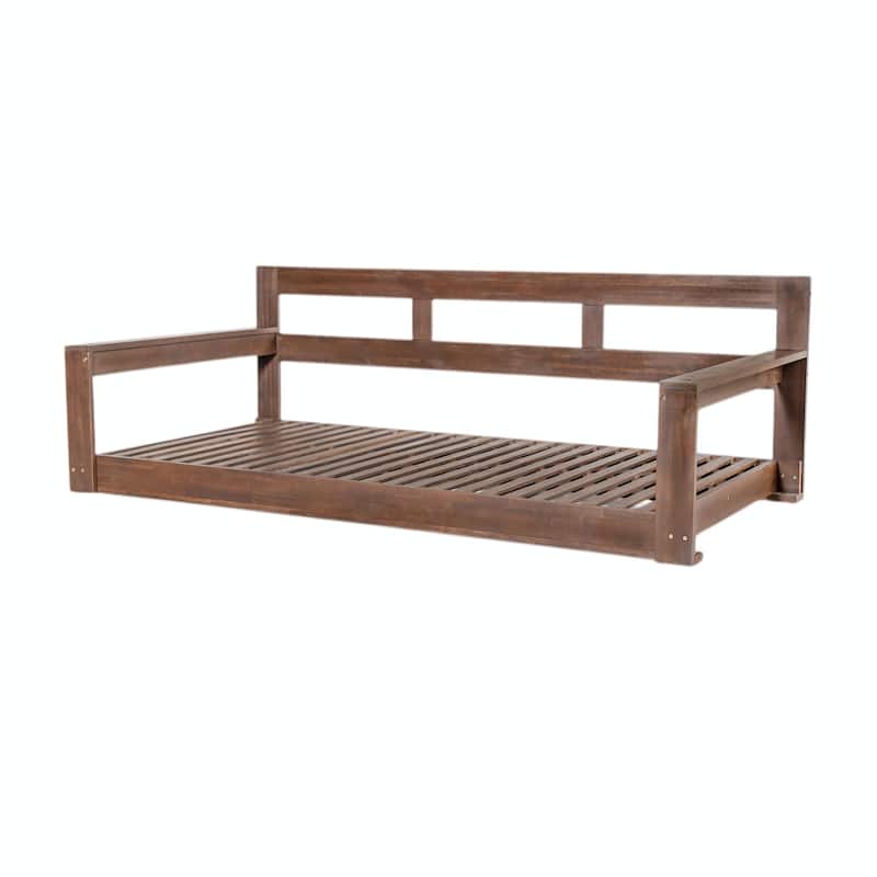 Patio Wooden Twin Size Porch Swing Daybed Frame, Garden Swing Bench Chair with 4 Hanging Ropes