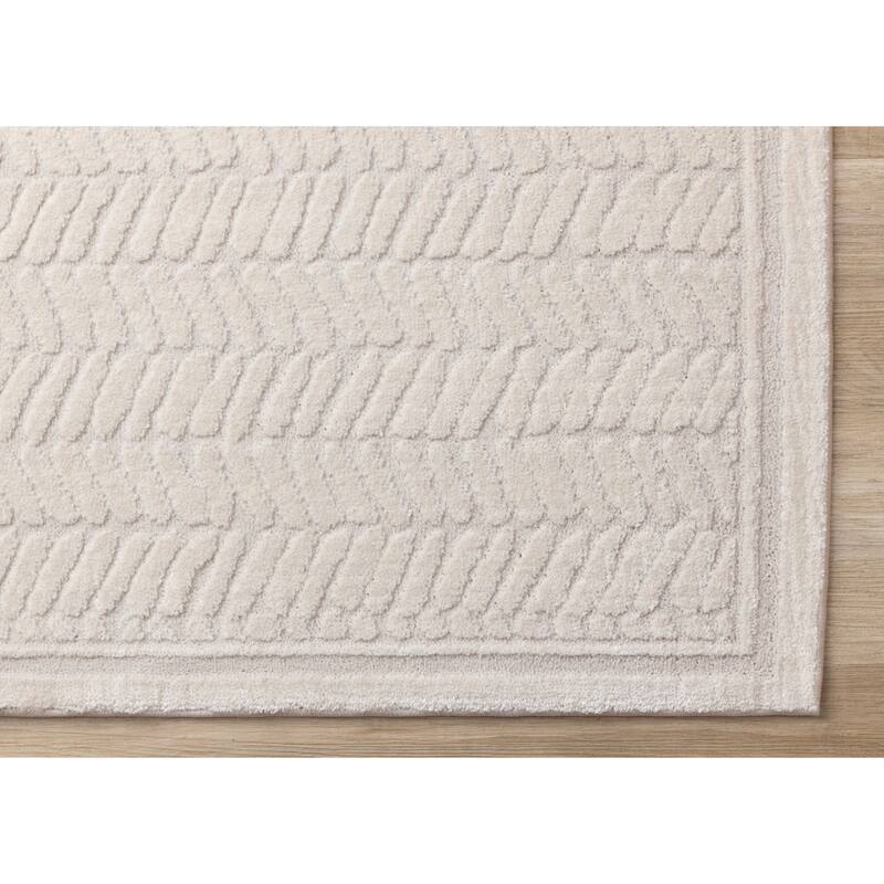 Ellie Collection - High-Low Textured Soft Polyester Cream Area Rug