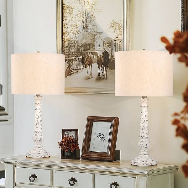 Resin Table Lamps with Linen Drum Shade (Set of 2) - Bed Bath & Beyond ...