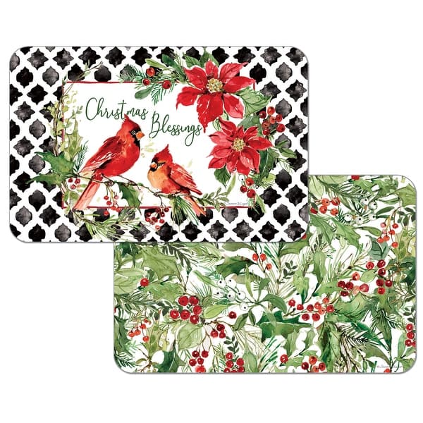 slide 2 of 3, Reversible Wipe-clean Counterart Placemats Set of 4 - Cardinal Greenery