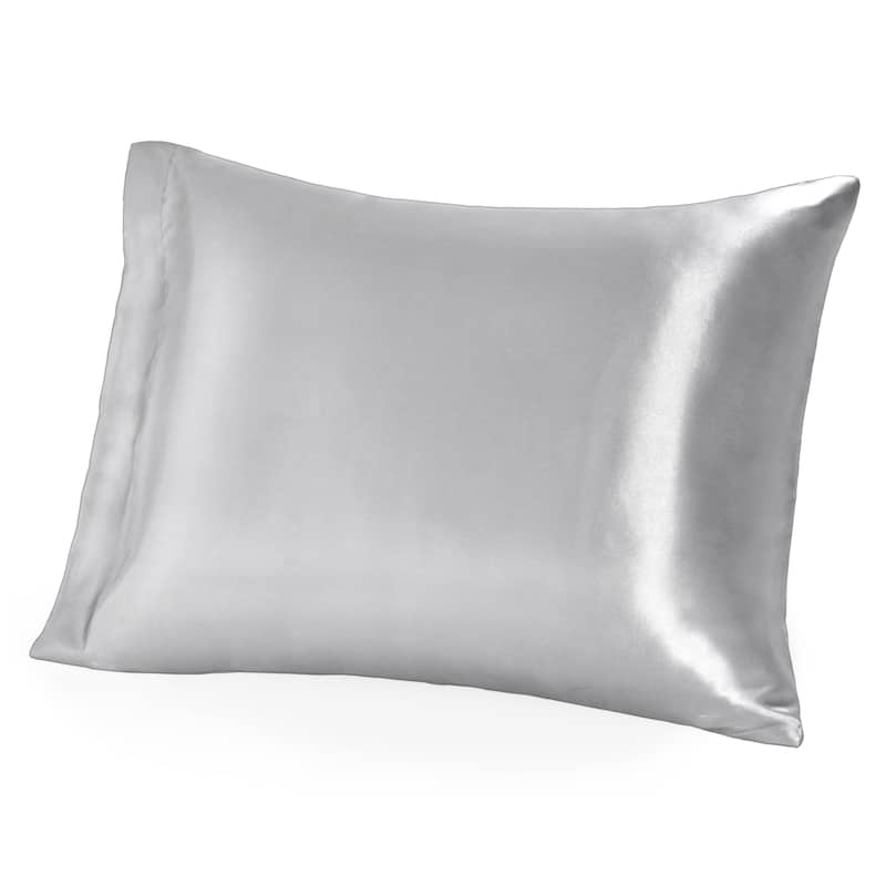 Bare Home Mulberry Silk Pillowcase for Hair and Skin, 19 Momme Silk - Standard - Zipper - Silver