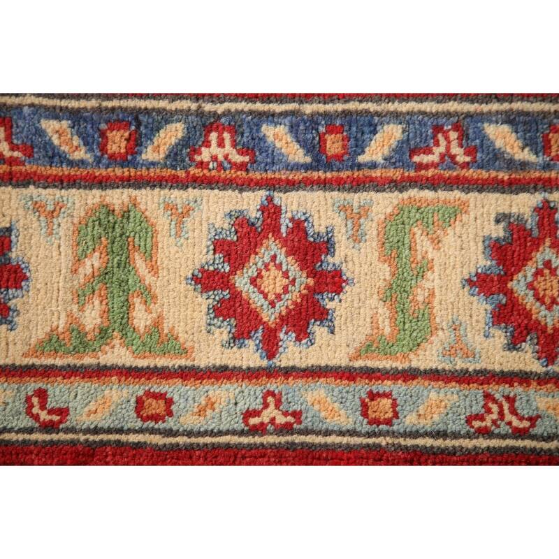 Kazak Accent Rug Hand-Knotted Red Geometric Wool Carpet - 2'9" x 4'1"