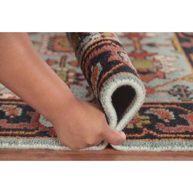 Light Blue Heriz-Serapi Accent Rug Handmade Floral Wool Carpet - 2'11"x 5'0"