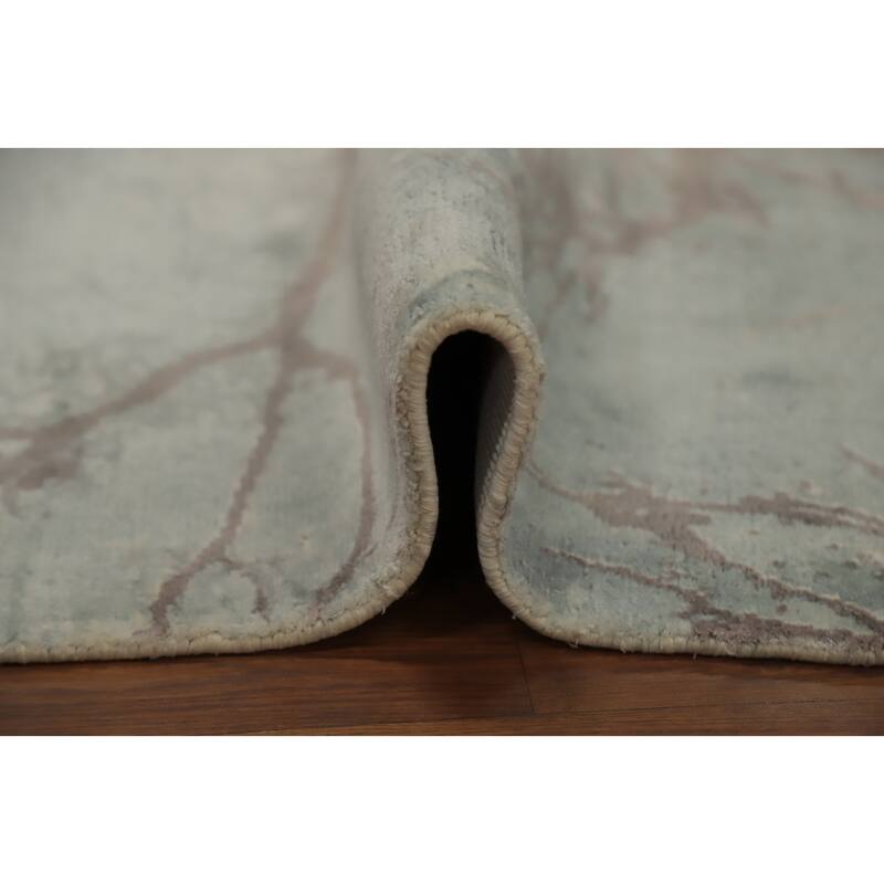 Hand Knotted Oriental Viscose Silk Carpet Modern Pictorial Green Abstract Area Rug - 7' 3'' X 5' 3''