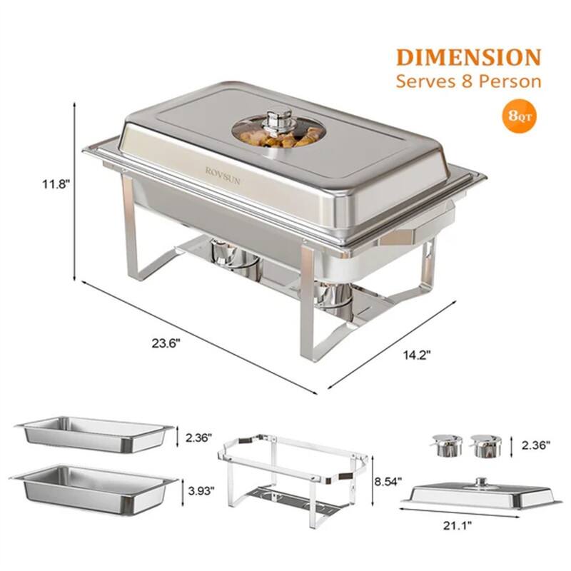 8 QT Rectangular Stainless Steel Chafing Dish Buffet Set