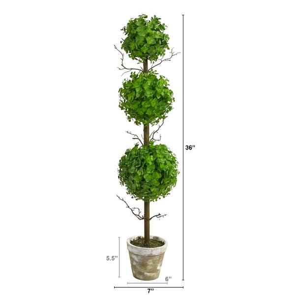 3' Eucalyptus Triple Ball Topiary Artificial Tree - 6"