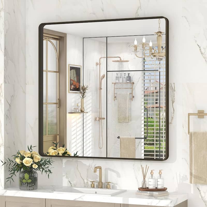 Aluminum Alloy Framed French Cleat Mounted Tempered Glass Wall Vanity Mirror - Bronze - 36" x 36"