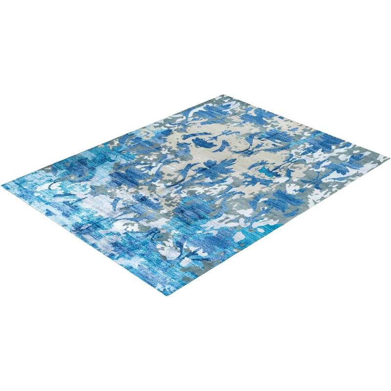 Modern One-of-a-Kind Hand-Knotted Area Rug - Gray, 9' 0" x 11' 10" - 9' 0" x 11' 10"