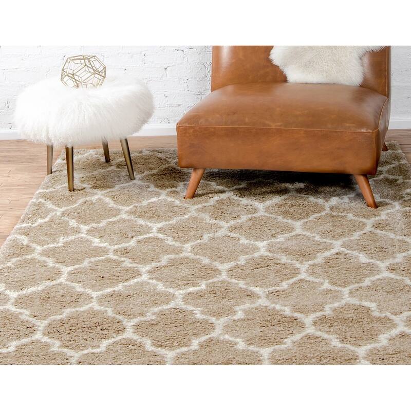 Shag Shoploni Collection Area Rug - 8' Square - Taupe
