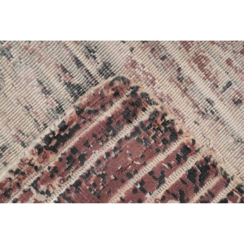 Hand Knotted Oriental Viscose Silk Carpet Modern All-Over Oranges & Rust Abstract Area Rug - 5' 10'' X 4' 1''