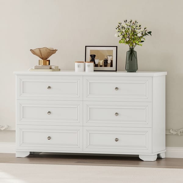 6 Drawers Wooden Dresser with Retro Design and Metal Handles for Bedroom -  Bed Bath & Beyond - 42600175