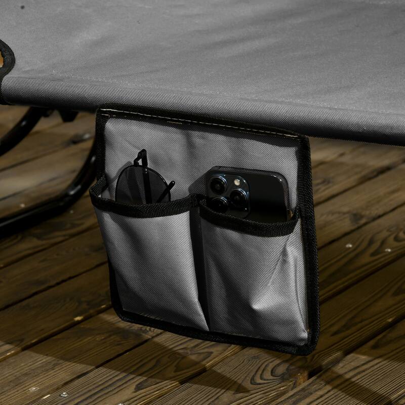 Outsunny Folding Chaise Lounge Pool Chairs, Outdoor Sun Tanning Chairs with Canopy Shade, Reclining Back