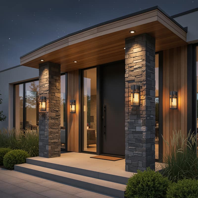 C Cattleya 2-Pack Matte Black Dusk to Dawn Outdoor Wall Lantern Sconce with Clear Tempered Glass