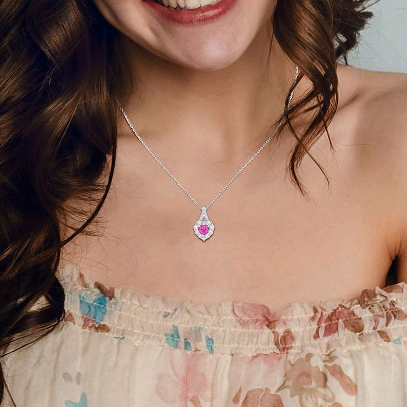 Miadora 2 7/8ct TGW Created Pink Sapphire Created White Sapphire Necklace in Sterling Silver