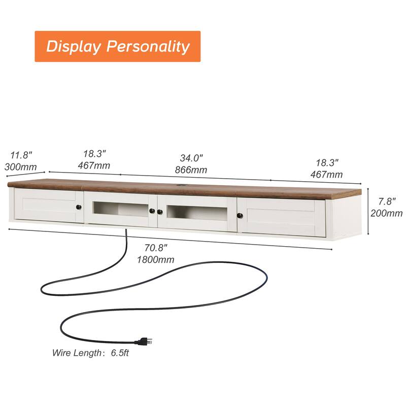 Floating TV Stand with Charging Station for TVs up to 80 Inch