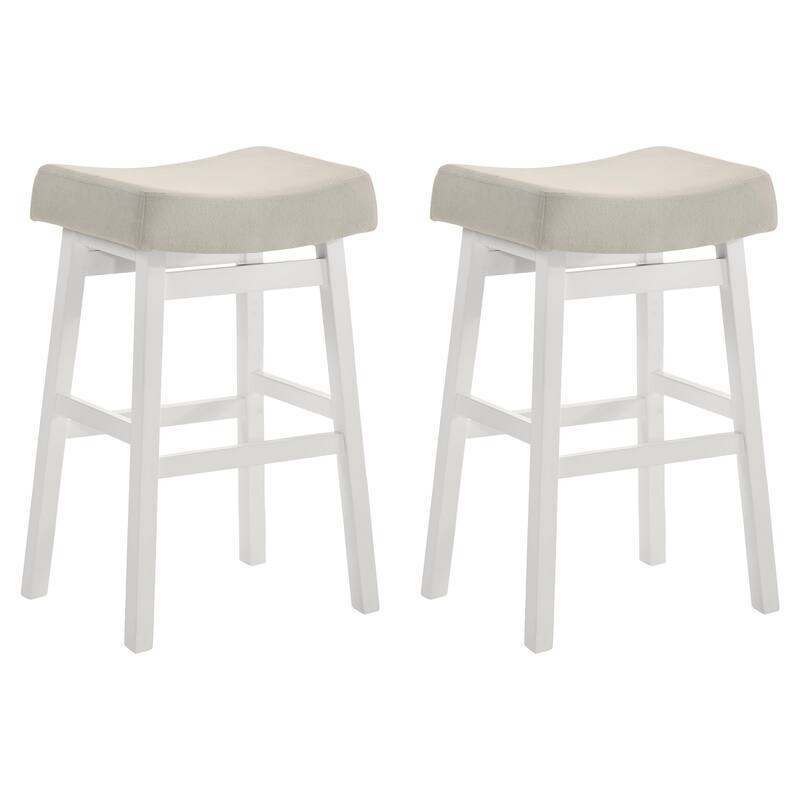 Lenon Modern Farmhouse Backless Bar Stool, Saddle Counter Stool with Upholstered Seat - Set of 2 - White - Bar Height