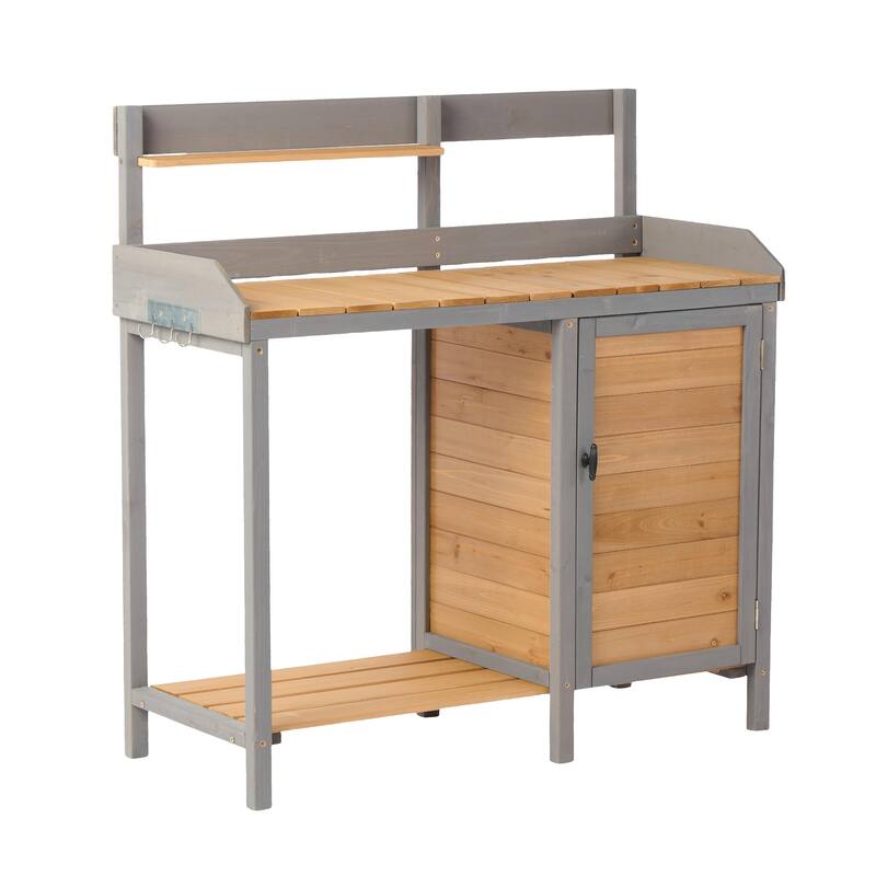 GDF Studio - Outdoor Solid Wood Potting Bench with Sink and Storage Garden Workstation