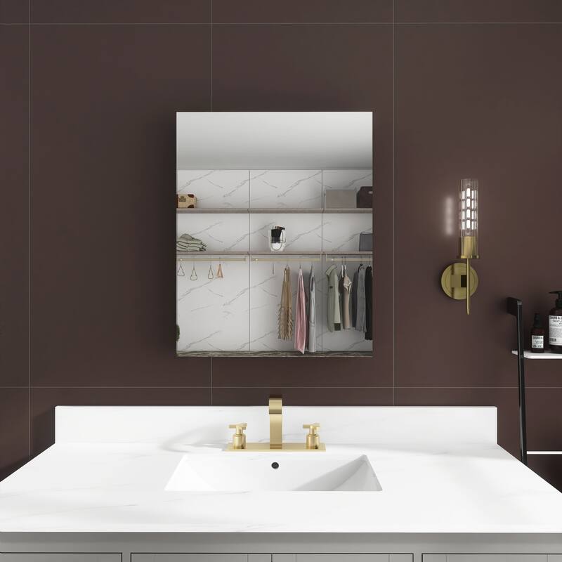 Rectangular Aluminum Recessed Mount/Surface Mount Medicine Cabinet with Mirror and Adjustable shelves - 24"30"