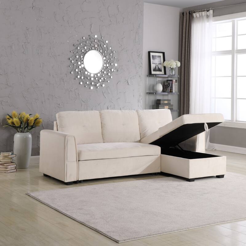 91'' Wide Velvet Storage Sectional Reversible Sleeper Sofa & Chaise