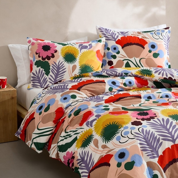 Marimekko Ojakellukka Blue Cotton Reversible Comforter Set - Bed