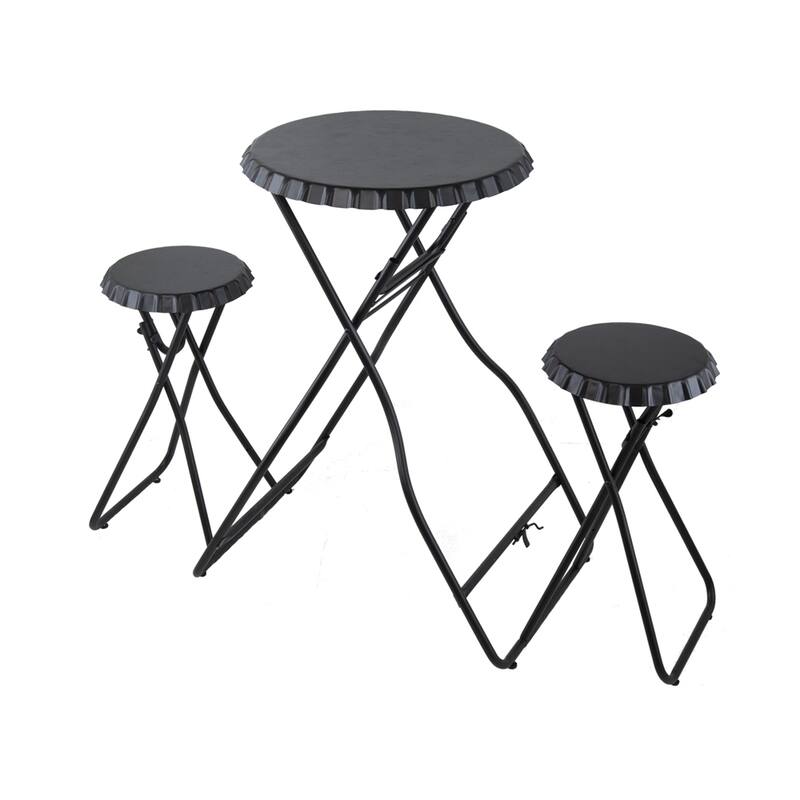 2-in-1 Industrial Foldable Side Table Set with Foldable Legs - Black
