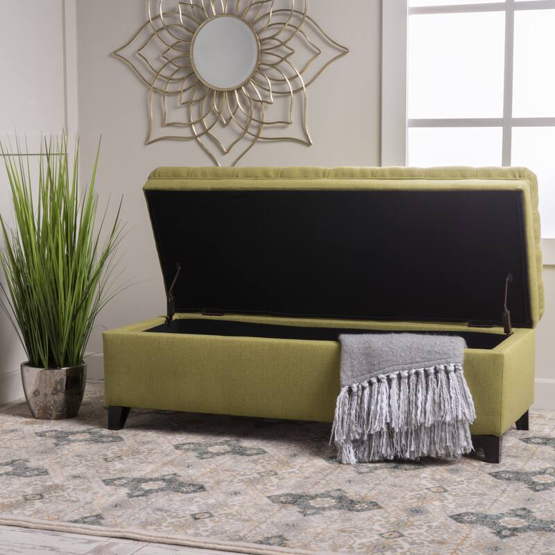 Button-tufted Storage Ottoman Bench-Green