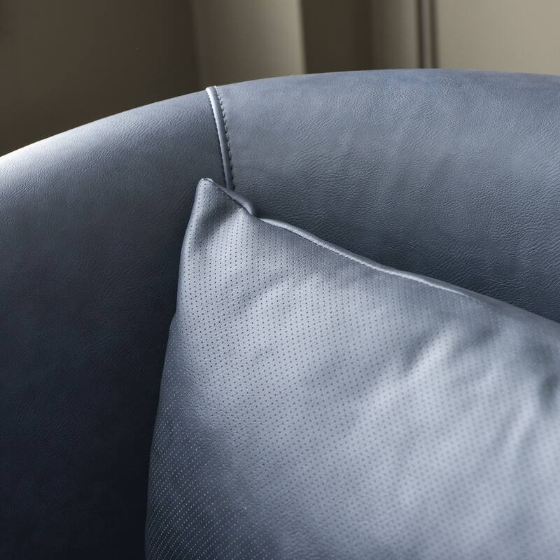 KINWELL 34" Wide Swivel Faux Leather Barrel Armchair Upholstered PU Leather Accent Chairs for Living Room Office Lounge