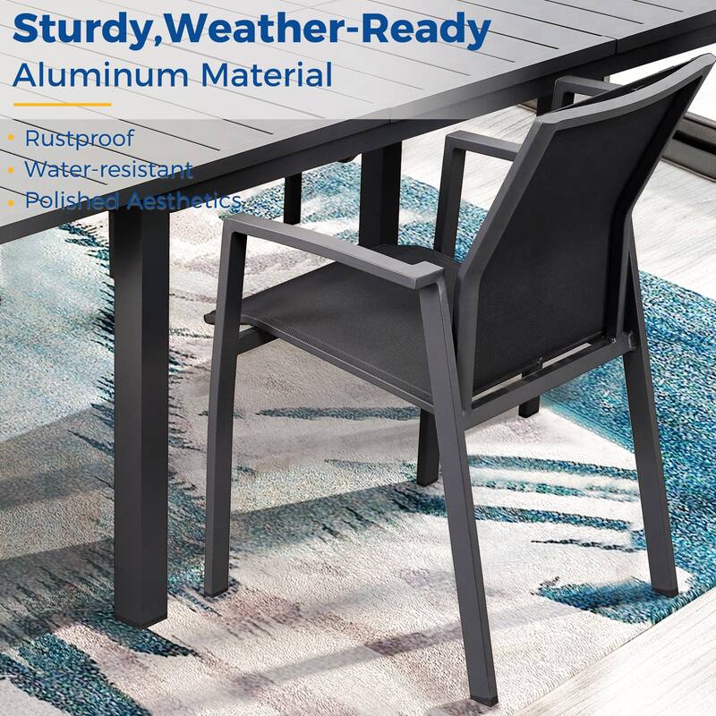 Aluminum Patio Dining set with 6 Chairs and Extendable Outdoor Dining Table