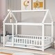 preview thumbnail 2 of 3, Twin Pine Wood House-Shaped Floor Bed with Fence & Guardrails, White
