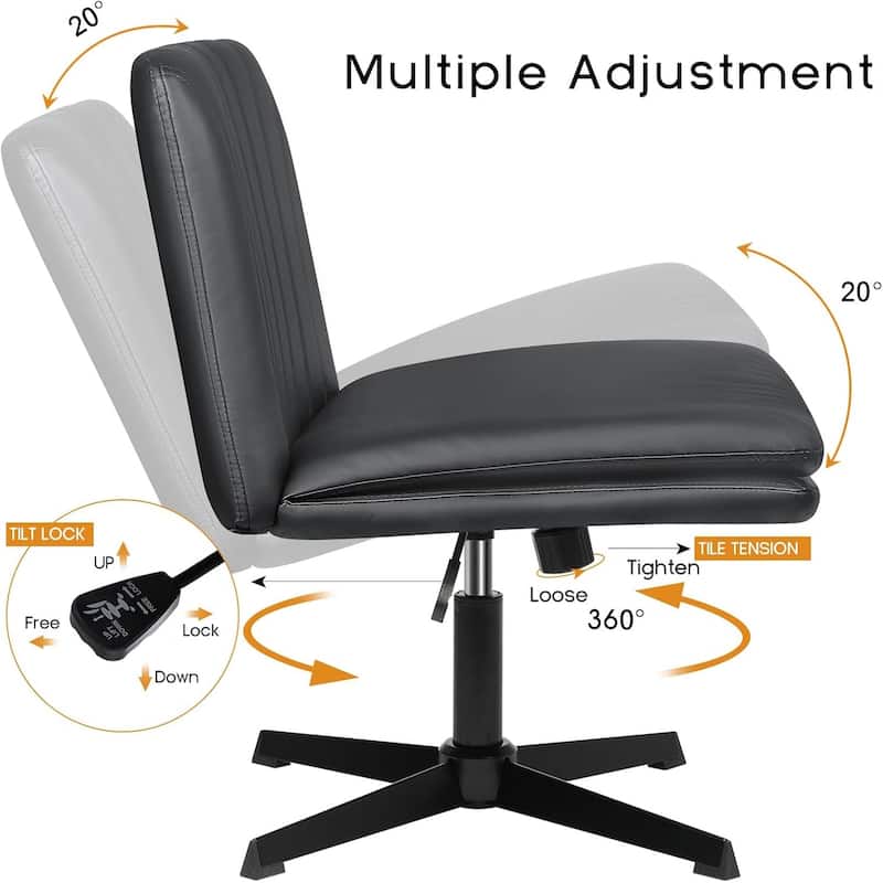 BOSSIN Criss Cross Chair Armless Office Desk Chair No Wheels,PU Leather Padded Modern Swivel Vanity Chair office chair