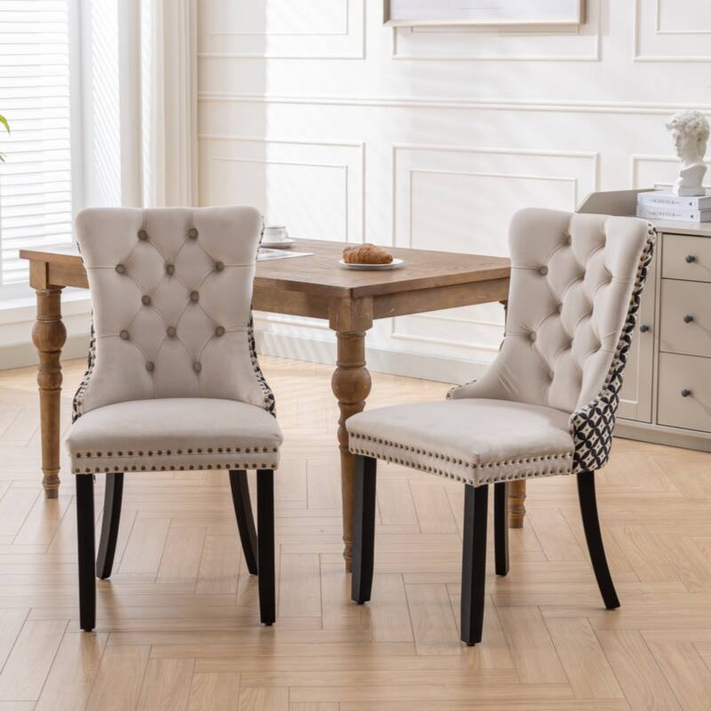 High-end Tufted Solid Wood Contemporary Velvet Upholstered Dining Chair,SET OF 2 - Beige