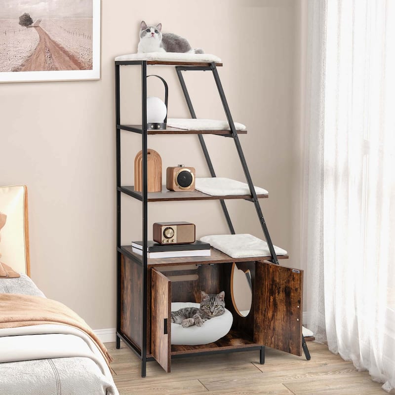 Costway Large Cat Litter Box Enclosure 2-in-1 Hidden Cat Washroom - See Details