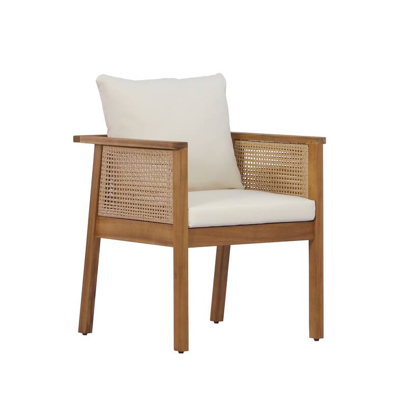 Christopher Knight Home - Set of 2 Mid-Century Modern Acacia Wood Dining Chairs with Handwoven Wicker Back and Washable Cushions