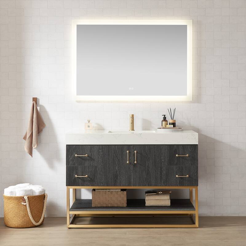 Alistair Bath Vanity with Grain White Stone Top and Mirror
