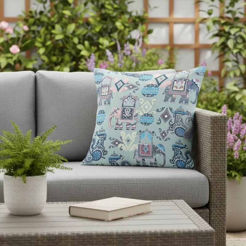 HomeRoots Set of Two 16" X 16" Gray and Pink Elephant Blown Seam Eclectic Indoor Outdoor Throw Pillow - 16.00' X '16.00' X '5.00 - Pink/Gray - 16.00' X '16.00' X '5.00