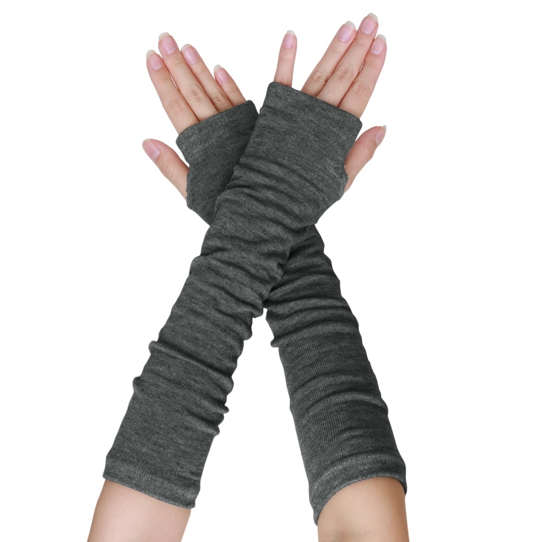 black fingerless elbow length gloves