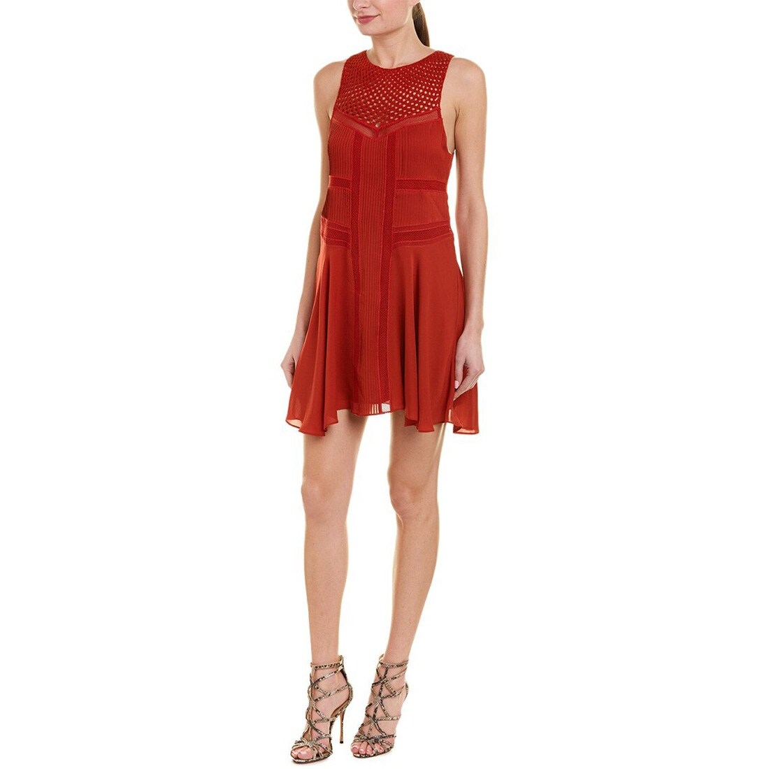 red silk shift dress